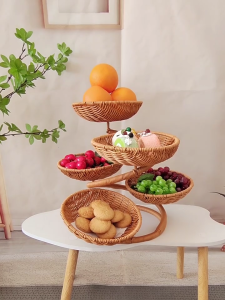 Thanh lịch bàn lưu trữ bát dễ dàng để lắp ráp bắt chước mây và dụng cụ giữ rau củ với nhiều lớp