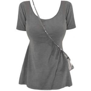 Plus Size Womens Clothing Korean Version Fat mm Narrow Waist Short-Sleeved Women Summer Solid Color 2025 New Style Formal Shoulder T-Shirt Lazy Style Plus Size Womens Clothing Slimmer Look Top大码女装韩版宽松mm窄腰短袖女夏季纯色2025新款正式露肩T恤懒人风格大码女装显瘦上衣