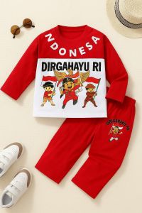 Baju Setelan Indonesia Anak Lengan Panjang HUT RI Kemerdekaan  Bahan Katun Usia Anak 1-10 Tahun