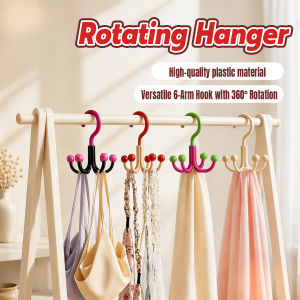 Baete Rotatable 6-Claw Wardrobe Hook Storage Multi-Functional Hanger for Bra Suspenders Hats Belts 1Pc