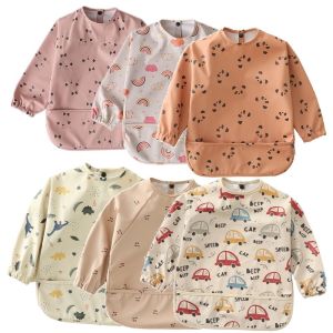 TANFU แขนเสื้อเต็มตัว ผ้ากันเปื้อนเด็กกันเลอะเทอะ ปรับได้ปรับได้ ซักเครื่องได้ ชุดเอี๊ยม นุ่มนุ่มๆ 6-54เดือน ผ้ากันเปื้อนครอบคลุมเต็มรูปแบบ เด็กวัยหัดเดิน