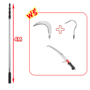 เลื่อยกิ่งสูง ยืดได้ 4/5/6/10m ใบเหล็กนำเข้าSK5 ปลายโค้ง พกพาสะดวก สําหรับตัดกิ่งไม้ในสวนสูง