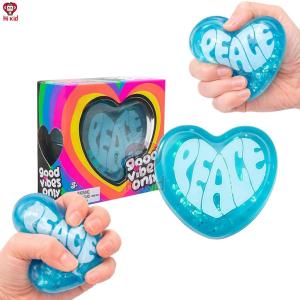 [SG Seller]Glitter Heart Squishy Stress Ball PEACE Themed Squeeze Toy for Anxiety Relief & Sensory Play