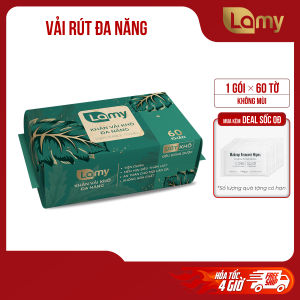 [LAMY OFFICIAL]_Khăn mặt khô đa năng Lamy 60 tờ dạng gói rút không mùi dùng lau mặt tẩy trang khăn lau cho bé