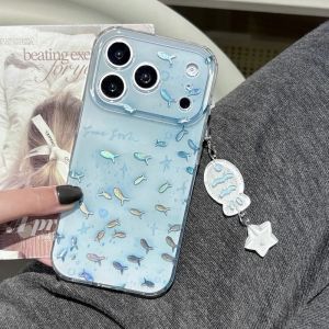 Shockproof Glitter Fish Pattern Phone Cases for Iphone 17 Pro Max 14 15 16 Pro Max Cover with Cute Pendant Fundas