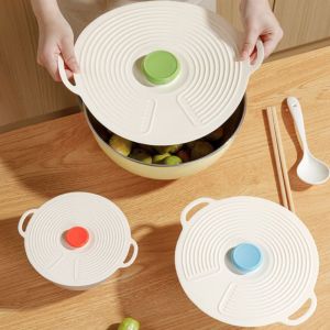 WENTIVV 3pcs Silicone Cooking Pan Lid Reusable Universal Microwave Splatter Cover Sealing Lid Splash-proof Fresh-keeping Cover Bowl