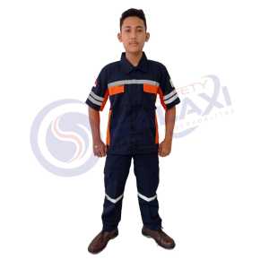 Wearpack Atasan Kemeja Safety Warna Dongker Kombinasi Oren Sleting Lengan Pendek (scotlight double)