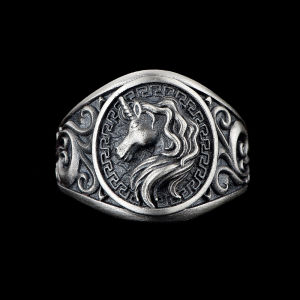 Cincin Retro Pria Kuda Pegasus / Unicorn / Hewan Mitologi Model Terbuka