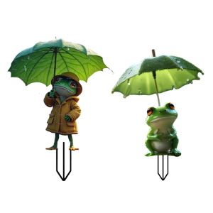 Decorative 2D Flat Acrylic Frogs with Umbrella Garden Lawn Stake Creative Ornament For Outdoor Potted Decoration