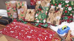 WH Christmas Wrapping Paper Set With Gift Tags Classic Kraft Holiday Gift Wrap Paper Suitable For Christmas And New Year And DIY Gifts