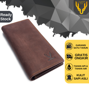 Dompet Pria Kulit Sapi Merk Leaderbag Warna Coklat Khaki Model Terbaru Wallet Dompet Lipat Panjang Cowok Keren Kulit Crazy Hourse Leather SIRIUS E06