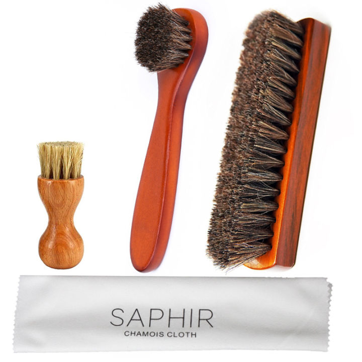 4Pcs Set Horse Hair Shoe Shine Brush Long Wood Handle Shoe Brush