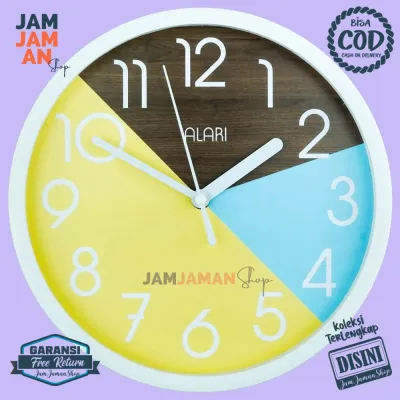 Jam Dinding Alari AL1210-1668 Minimalis LIne Kayu Quartz Hiasan Kamar Minimalis BestSeller Murah Coklat Muda Keren