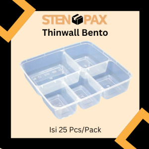 (ISI 25 PCS) Thinwall Plastik Bento 5 Sekat Tempat Makan
