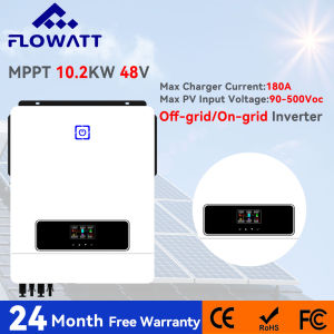 Flowatt 10.2KW Pure Sine Wave Hybrid Inverter with Dual PV Input and MPPT Charger for Home Solar Power System
