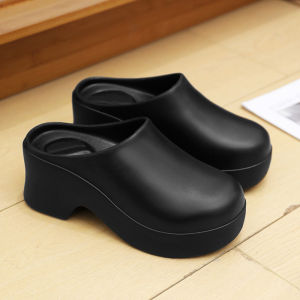 [Free Shipping] New thick-soled closed-toe slippers Ins high-heeled shoes EVA soft-soled semi-closed high-heeled outdoor womens shoes
