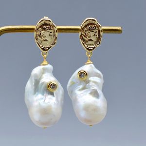 Anting-anting Drop Baroque semulajadi mutiara air tawar yang tidak teratur Boho 18K bersalut emas perhiasan anting-anting wanita perhiasan pertunangan