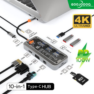 GOOJODOQ USB Hub 11 in 1/8-in-1 8 10 Ports Type-C 3.1 to 4K HDMI USB C To 2 Ports USB 3.0 SD / TF Card Reader PD Fast Charge Adapter Dock For Macbook