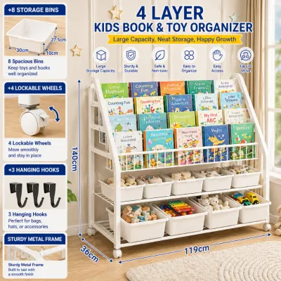 PlayPark Toy Organizer Kids Toy Storage Rack Book Shelf for Kids Book Shelf Organizer Shelves