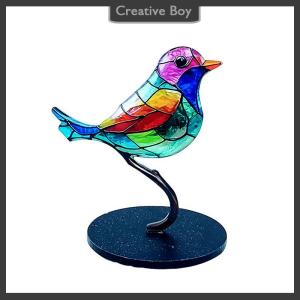 [Creative] Stained Acrylic Birds on Branch Desktop Ornaments Double Sided Multicolor Style Birds Craft Statue Desktop Ornaments