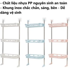 Kệ gác bồn cầu 3 tầng nhựa khung inox miếng dán tường đựng đồ nhà tắm vệ sinh