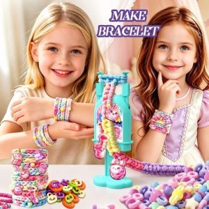 RTH05 Colorful Beads Rainbow Loom Kit Handmade DIY Bracelets String Maker Kit Pretend Play Toy Easy To Use Jewelry Making Machine for Teens Girls