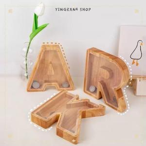 ซื้อ 1 ชิ้นลด 10 บาท กระปุกออมสินยี่สิบหกตัวอักษรภาษาอังกฤษกระปุกออมสินกระปุกออมสินกล่องบันทึกตัวอักษรทำจากไม้ของประดับตกแต่งบ้าน