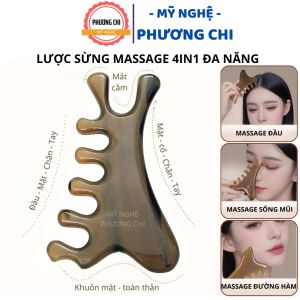 Lược Massage Đầu 4in1 Bằng SỪNG Mát Xa Đầu Mặt Mũi Toàn Thân Đa Năng | Mỹ Nghệ Phương Chi