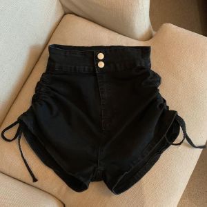 Quần short Jean Nữ Lưng Siêu Cao có dây rút 2 bên Dáng Chữ A xinh xắn dễ thương