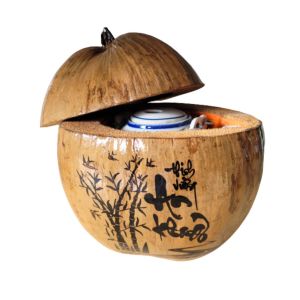 Bộ bình ủ trà trái dừa khắc chữ "An khang" / Bình trà 04 - 09 lít / Giữ ấm 3 - 6 giờ / Sản phẩm sản xuất thủ công trứ danh xứ dừa Bến Tre