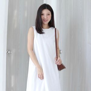 ZANZEA Women Vintage Cotton Long Shirt Dress Sleeveless Cold Shoulder Midi Dress Plus