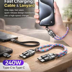 Dual-purpose Phone Lanyard And Data Cable 240W Phone Lanyard Charge Cable 2 In 1 Type-C To Type-C Super Fast Charge Data