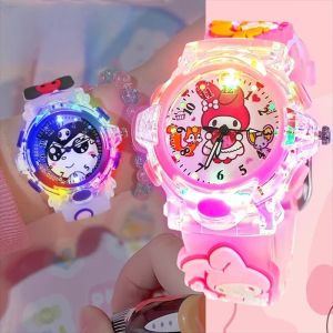 2024 New Sanrio Kuromi Student Watch Kawaii Cinnamoroll My Melody Childrens LED Glow Watch Childrens Birthday Gift Toy