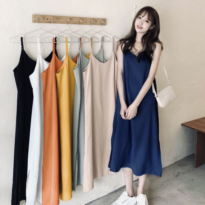 UNIQLO Nhật chính hãng) Váy đầm maxi hai dây camisole dáng suông dài Rayon  Satin | Lazada.vn