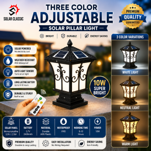 SOLAR CLASSIC Buy 1 Take 1 Solar Pillar Light – 10W Super Bright IP65 Waterproof Outdoor Post Lamp – Auto On/Off Solar Powered Gate Light – 3 Months Warranty