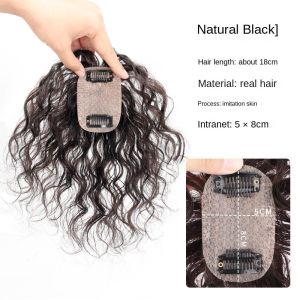 Hand 5 * 8 curly hair Insta-Worthy 100% Real Human Hair Boost Volume of Hair Seamless Natural Black and Dark Brown Topper Cover Thin or White Hair Light Breathable Base for Confidence For Women