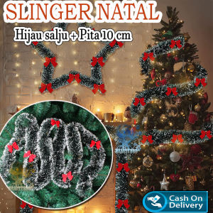 Beauty Slinger Natal Hijau Pita 2 Meter x 10 cm Hiasan Pohon Natal Garland Slinger Hijau Salju Rumbai Rawis Tinsel Hiasan tangga dinding Dekorasi Pesta Pernikahan Ulang tahun Party Decoration Ornamen Natal