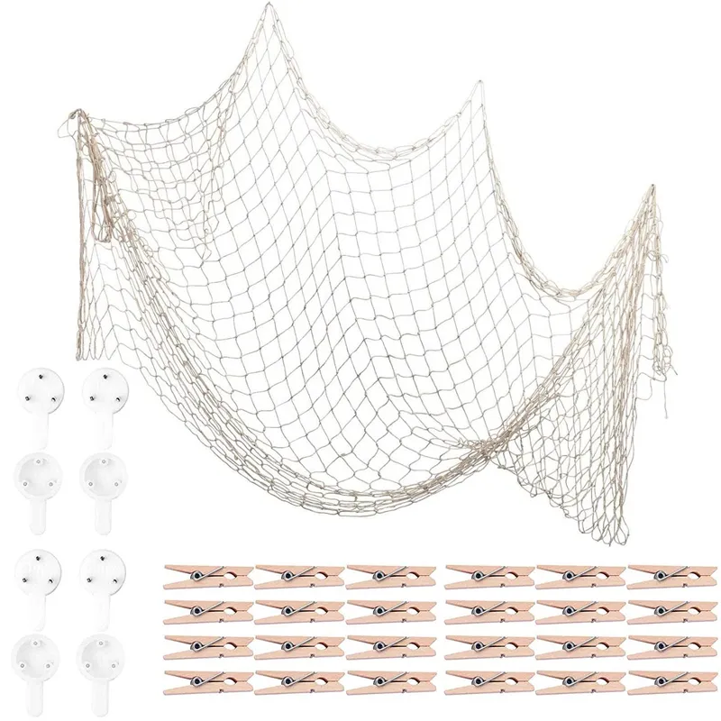 Fish Net for Home Photo Frame Wall Decorative Mediterranean Style for  Nautical Party,Baby Shower,Photographing Decor