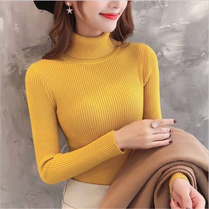 เสื้อไหมพรมแขนยาว คอเต่าพับคอได้ ผ้านิ่มยืดได้เยอะ627* | Lazada.co.th