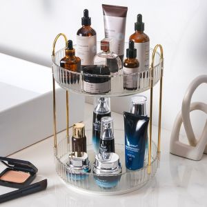 Rak Kosmetik Putar 360 Derajat 3 Tingkat / Rak Make Up Organizer / Rak Susun Kotak Penyimpanan Serbaguna Rak Skincare Rak Putar Tingkat