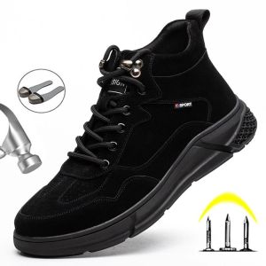 Safety Work Shoes Men Safety Shoes Steel Toe Puncture-Proof Work Safety Boots Plush Warm Winter Shoes Mens Boots Indestructible