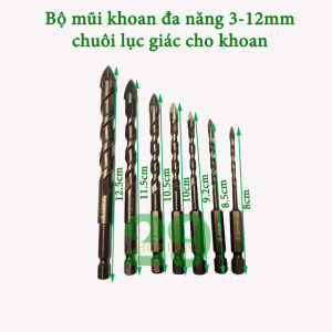 Bộ 7 mũi khoan đa năng khoan gạch men tường bê tông.... chuôi lục giác