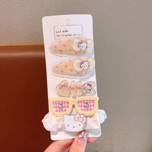 TUmama Bộ dây buộc tóc Hello Kitty dễ thương cho trẻ em-Thiết kế động vật hoạt hình với kính và nơ phụ kiện phong cách công chúa ngọt
