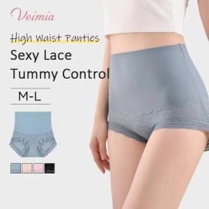 【OFFICIAL】Veimia4pcs High Waist Tummy Control Lace Panties Women Seamless Shaping Underwear Shapewear Lace Underwear Non Roll Waist Comfort Briefs