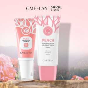 GMEELAN 2PCS Kits Rose Arbutin Sunscreen 30g SPF50 PA++++ UV Sun Protection Brightening Sunblock + Peach Niacinamide Whitening Serum Cream 50Gr - Krim Pelembab Badan untuk Ketiak