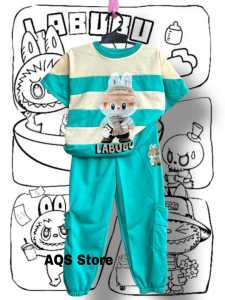 oneset LABUBU topi VIRAL Setelan LABUBU Anak Perempuan celana Joger Kargo Usia 3 sampai 12 tahun