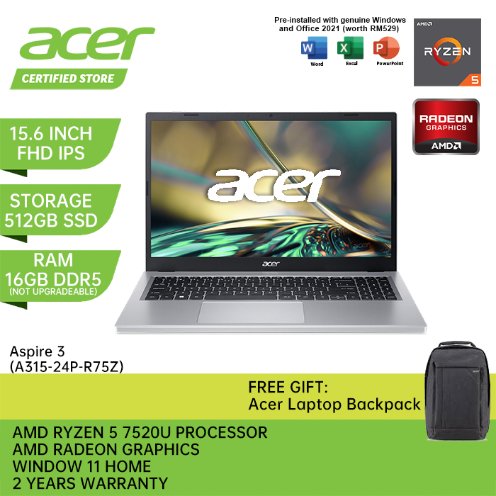 Acer Laptop Aspire 3 R75Z (15.6 Inch FHD IPS 60Hz | Ryzen 5 7520U ...