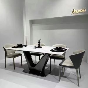 Italian minimalist slate dining table and chairs modern light luxury high-end home small apartment rectangular dining table