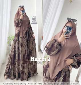 Uniwafda Gamis Muslim Syari Motif Jumbo Set Khimar Ceruty Babydoll Hairin 2