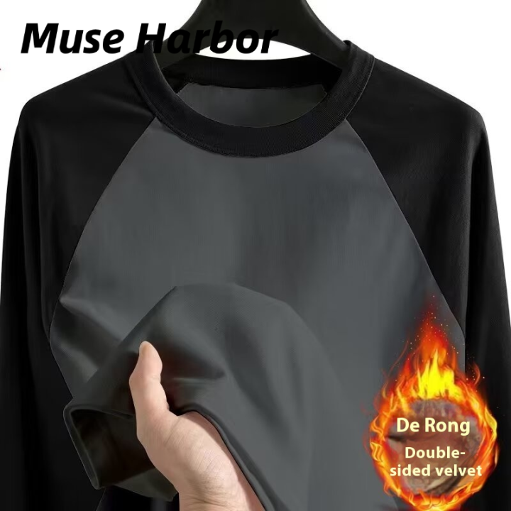 Muse Harbor ⚡️การจัดส่งภายใน 3 วัน⚡️เสื้อยืดแขนยาวผู้ชายแบบกำมะหยี่สอง ...